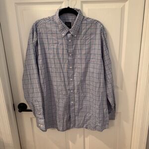 Jos A Bank Tailored Fit Dress Shirt Mens Size‎ XL Blue Madras Plaid 100% Cotton